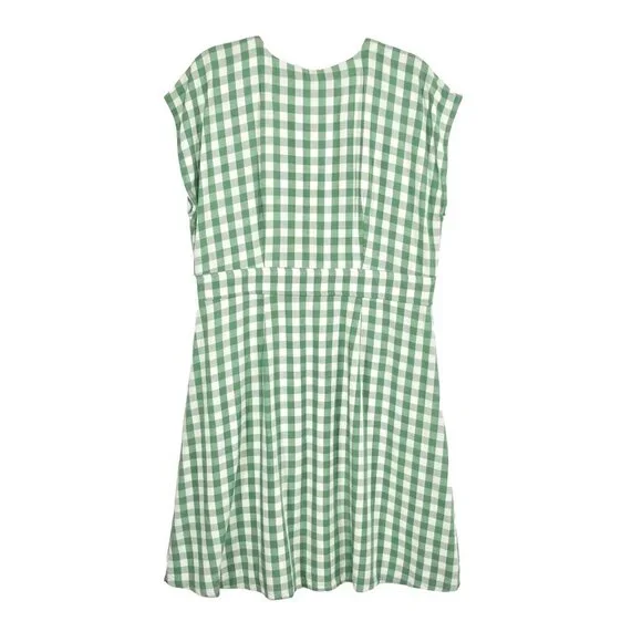 Loft Gingham Button Flare Dress Womens 16 Green White Cottage Country Western - Picture 2 of 13